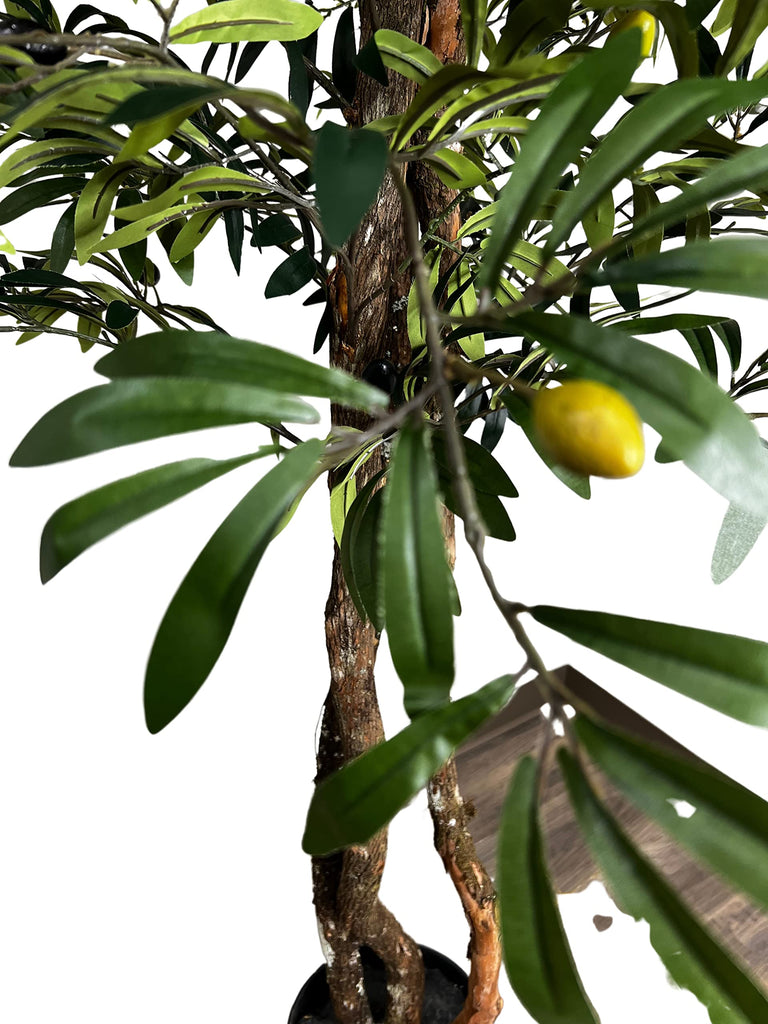 Handmade 6.5ft Mediterranean Olive Artificial Tree with Ethically Sourced Real Wood Trunks, Hypoallergenic, 6.5-Foot