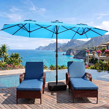 15FT Double-Sided Patio Umbrella with Base Included, Large Outdoor Rectangular Market Umbrella for Backyard