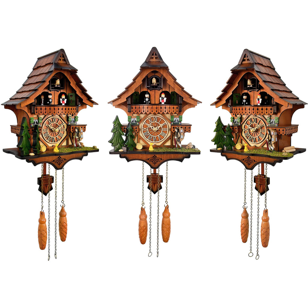 Cuckoo Clock with Rotating Dancers, Black Forest Chalet, Quartz