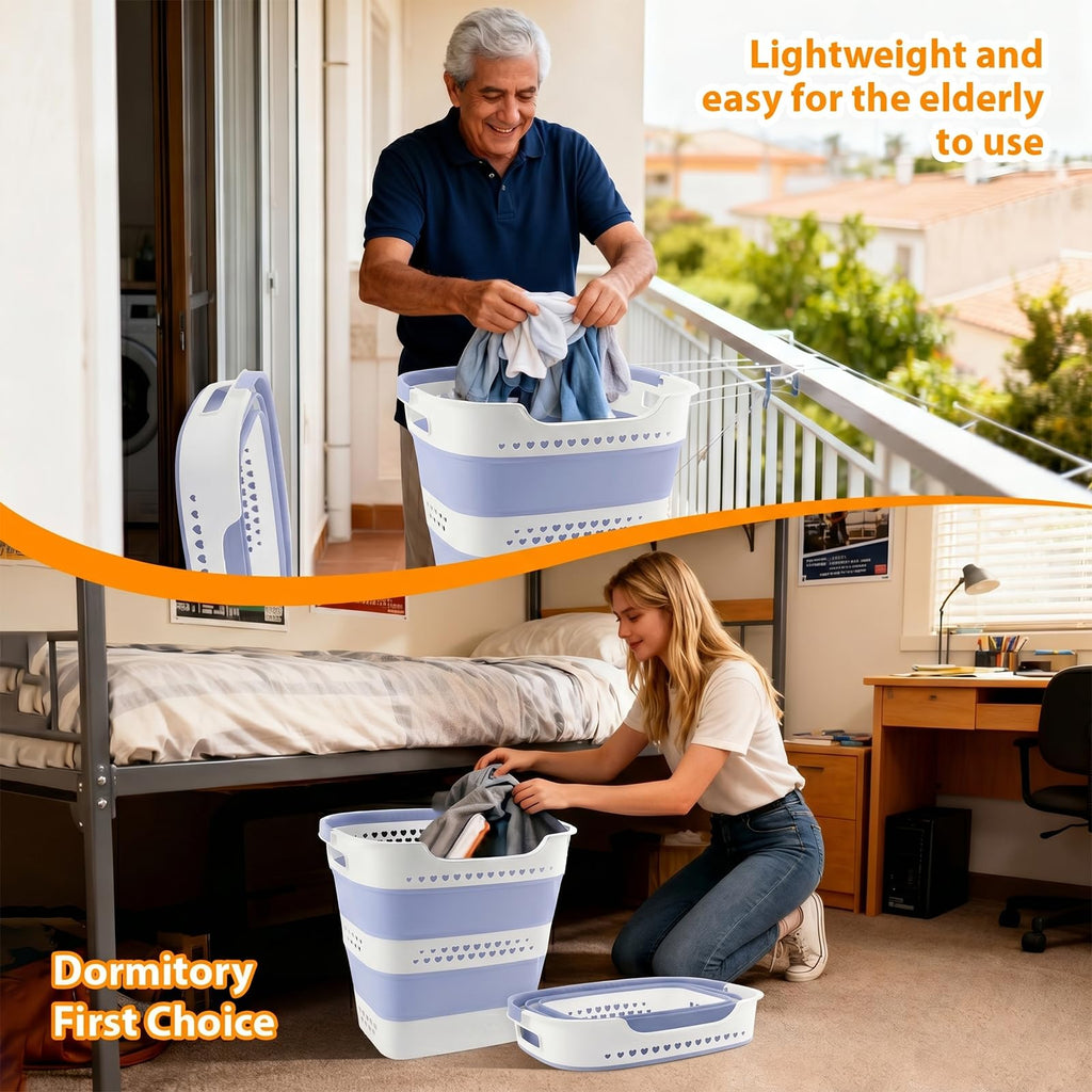 Collapsible Plastic Laundry Basket Hamper with Handles, Foldable Pop Up Storage Container Organizer for Washing