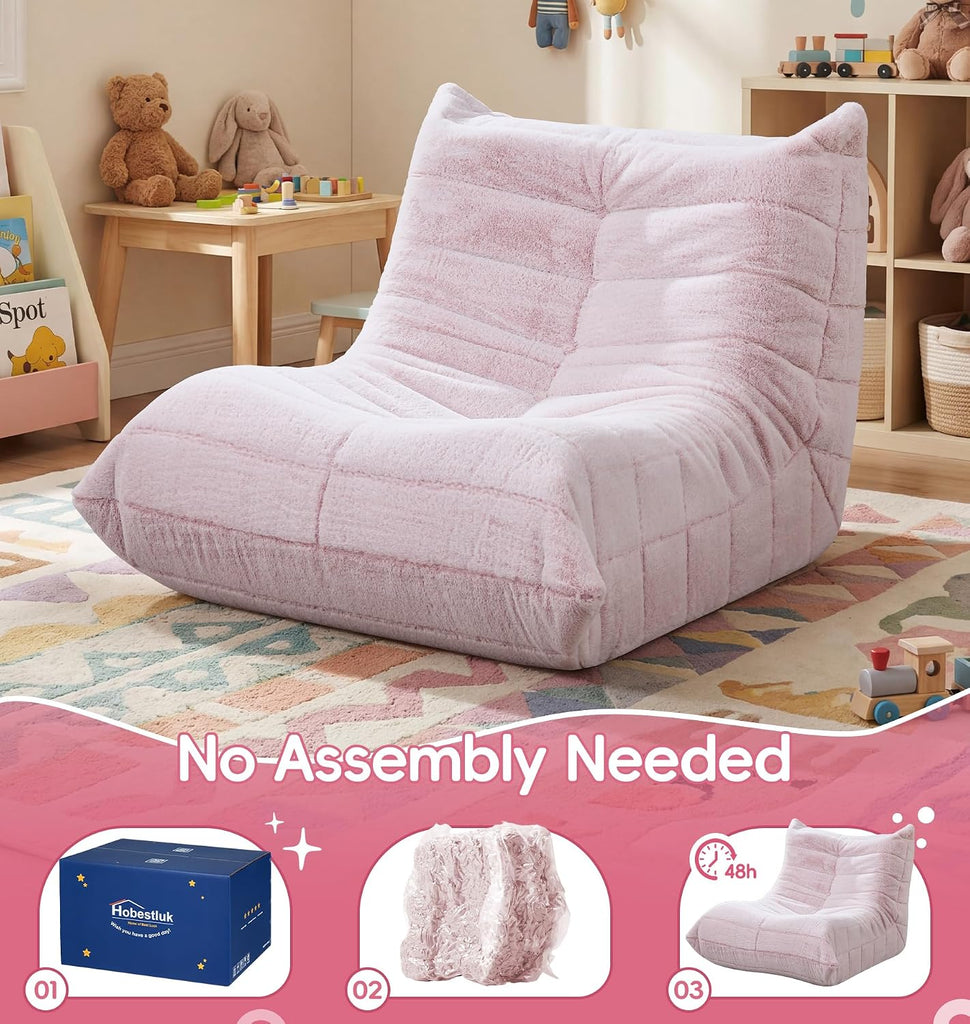 Kids Bean Bag Chair Fluffy Light Pink Large Beanbag Couch