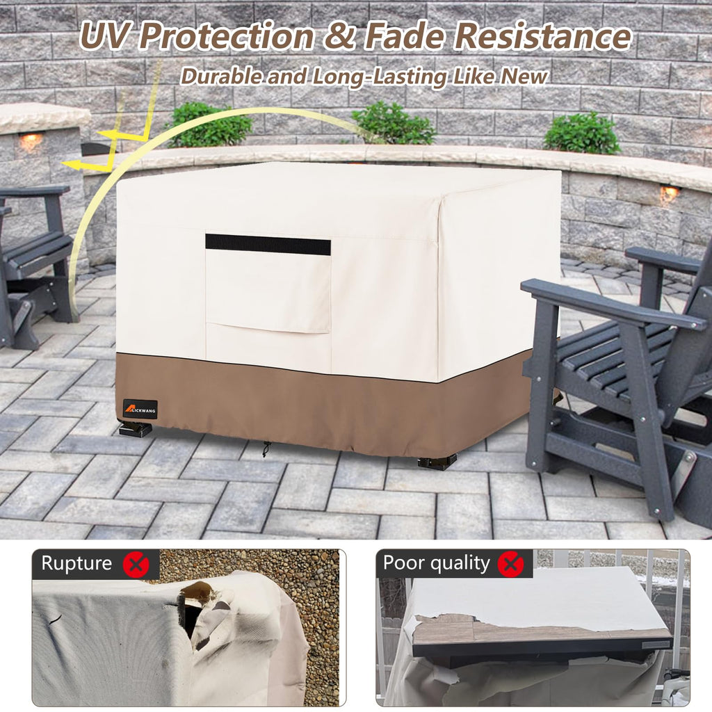 Fire Pit Cover Square, Outdoor Heavy Duty Durable 600D 100% Waterproof Tear-Resistant 30-32 Inch Fire Pit Cover