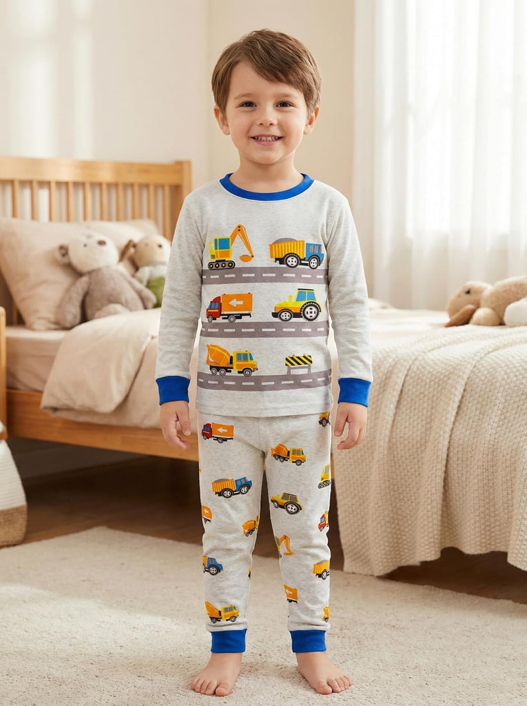 Boys Pajamas 100% Cotton Truck Pjs Toddler 2 Piece Sleepwear Kids Winter Clothes Set -10t