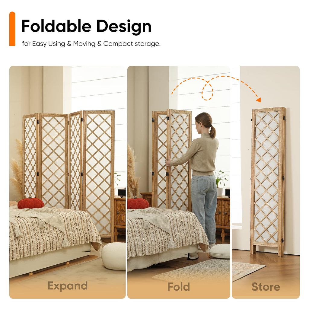 Japanese Shoji Screen Room Divider, 4-Panel, Beige, 67" H x 64" W