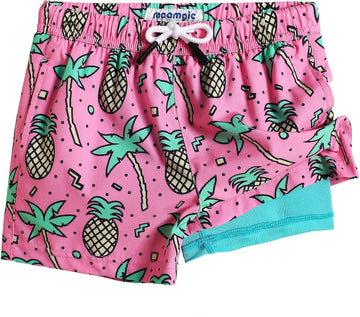 Boys Swim Trunks with Compression Liner Toddler Stretch Swim Shorts