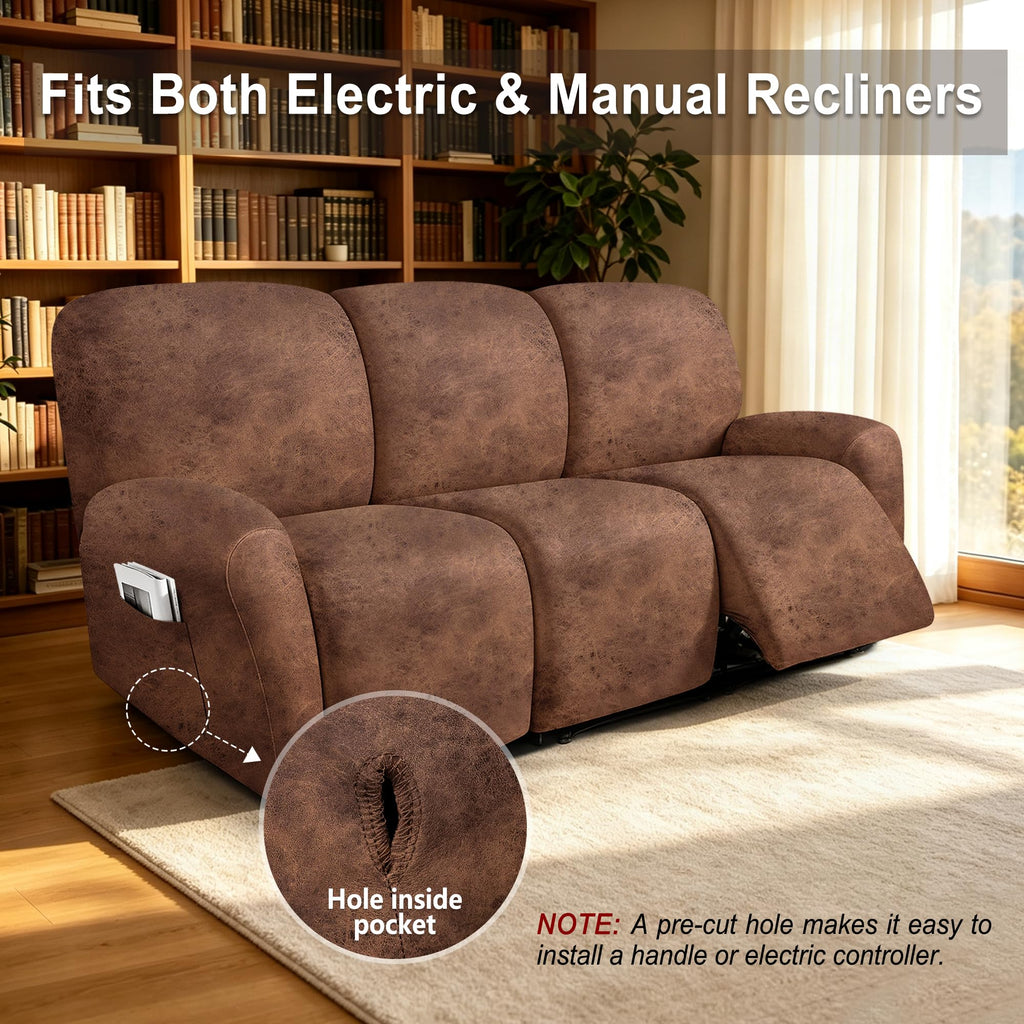 Recliner Couch Covers 8-Piece Leather Look Couch Covers for Recliner Sofa with Pocket, Washable Non-Slip Sofa Covers