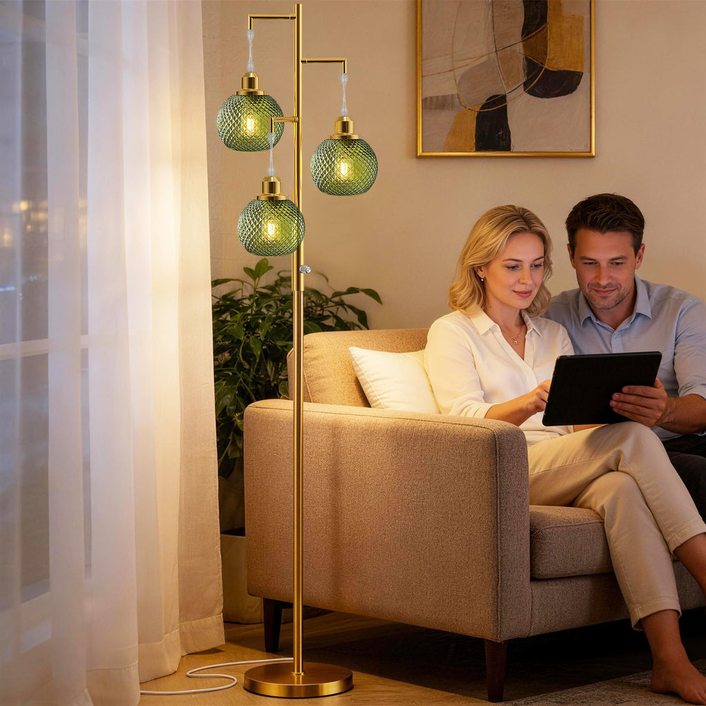 Modern Glass Floor Lamps, 3 Lights Standing Lamp, Green