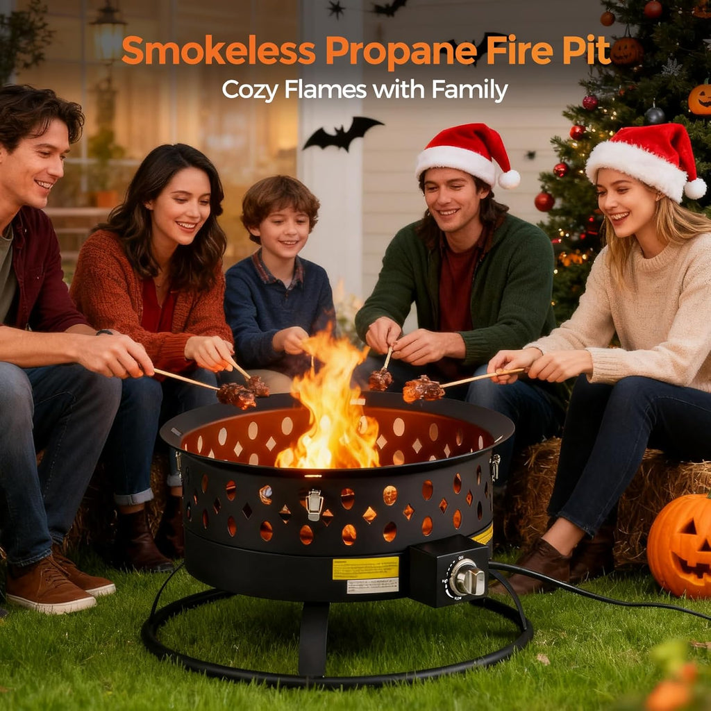 22 Inch Portable Propane Fire Pit,Gas Fire Pit for Outside with Lid & Handle