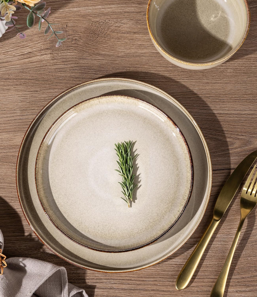 Dinnerware Sets for 6, 18 Pieces Ceramic Plates and Bowls Set