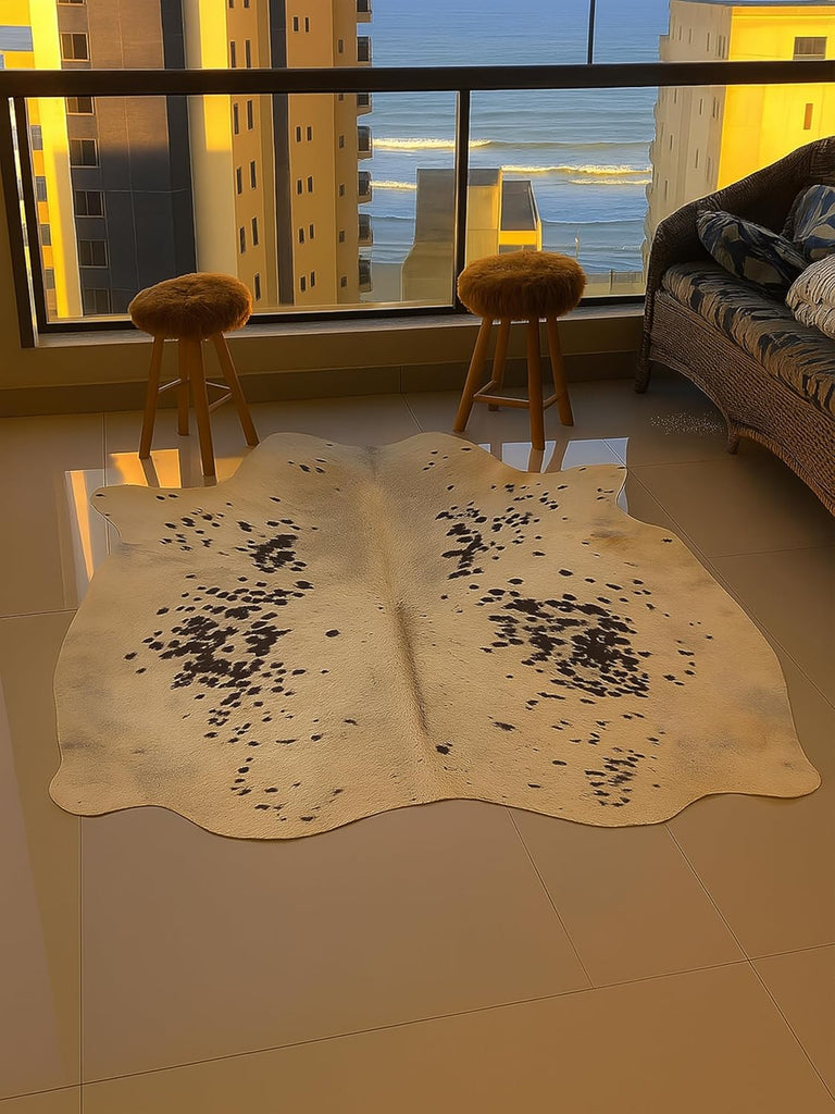 Genuine Cowhide Rugs - Natural Leather Hide Rugs - Vintage Style Real Cowhide Rug for Room & Home Décor (White &