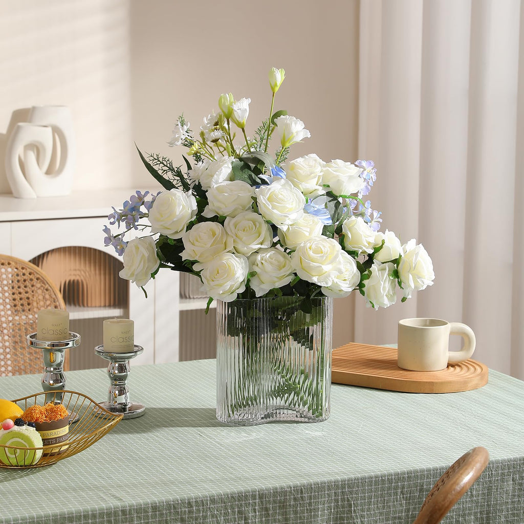 50PCS Artificial Silk Roses Flowers - Realistic Fake Roses in Bulk & Bouquet Long Stem White Rose for Wedding