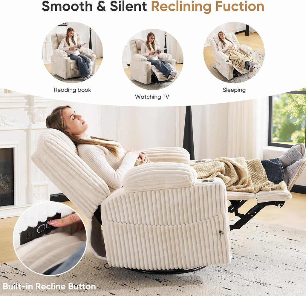 Oversized Power Recliner Chair with Massage and Heat, Swivel Rocker Recliner Chair for Adults with Arm Storage