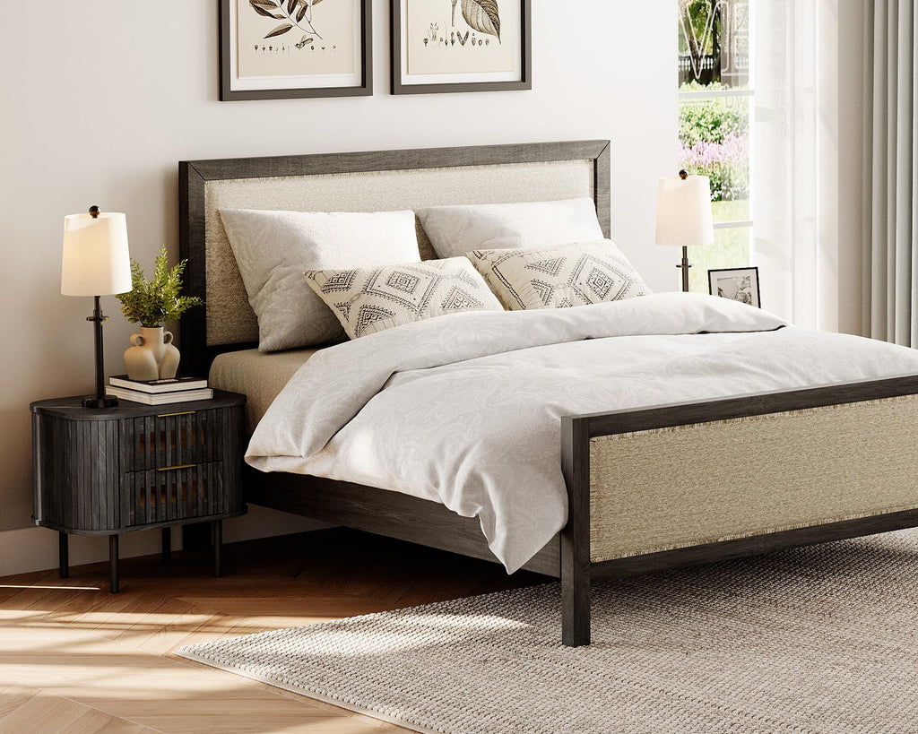 Fluted Nightstand, Modern Wooden End Table with 2 Drawer, Storage Bedside Table, Black, 2 Pack