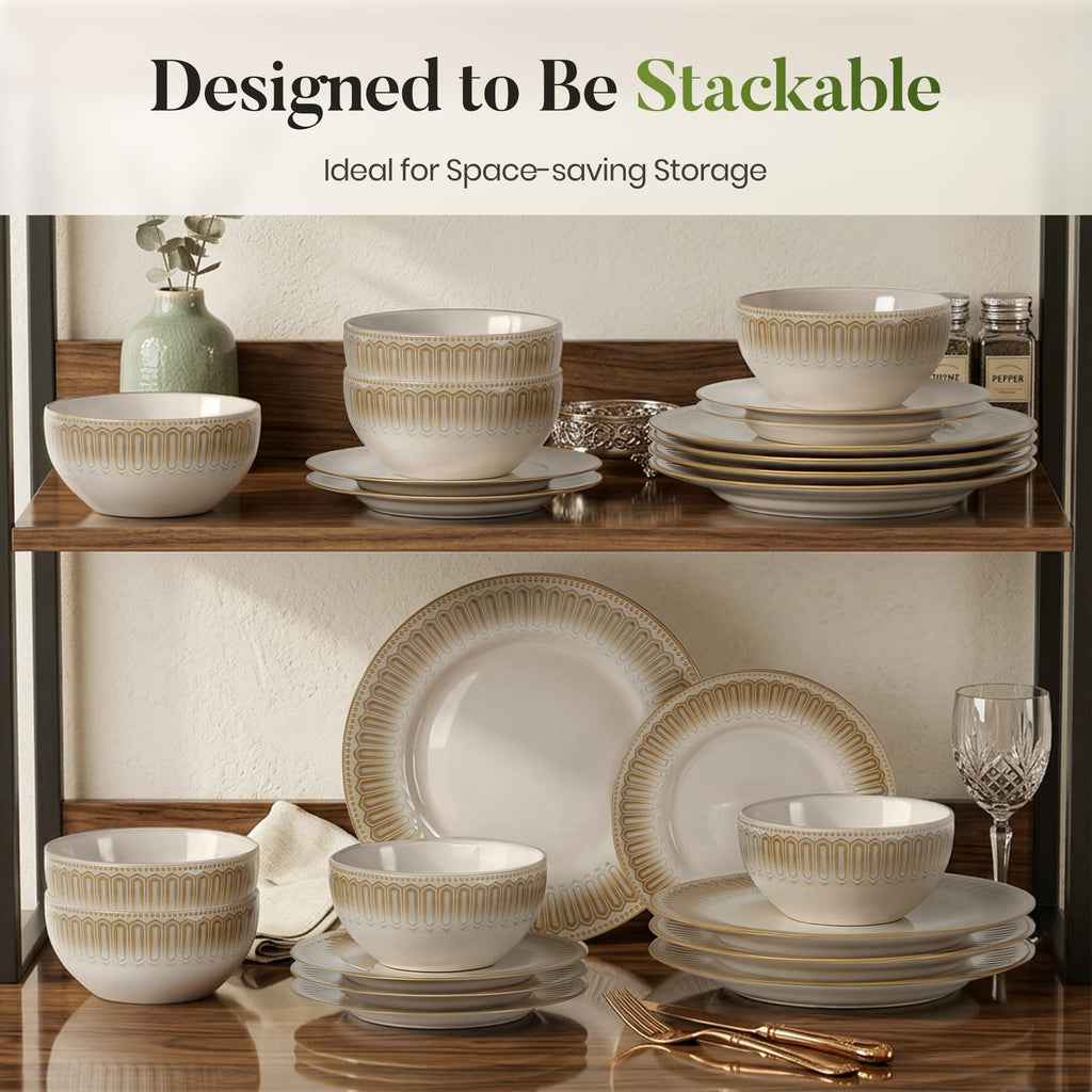 24 Pieces Stoneware Dinnerware Sets for 8, Brown