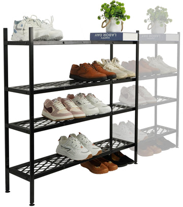 Long Expandable Metal Shoe Rack for Closet, Entryway, Garage, 4-Tier, Black