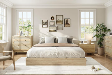 Wooden Platform Bed Frame, Floor-Standing Bed Frame with Wood Slats Support, No Box Spring Needed, Low