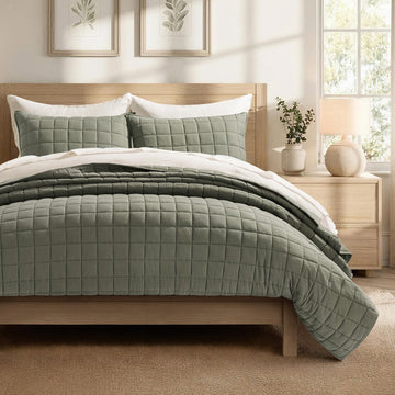 Cotton Gauze Muslin Quilt Set, Dusky Sage