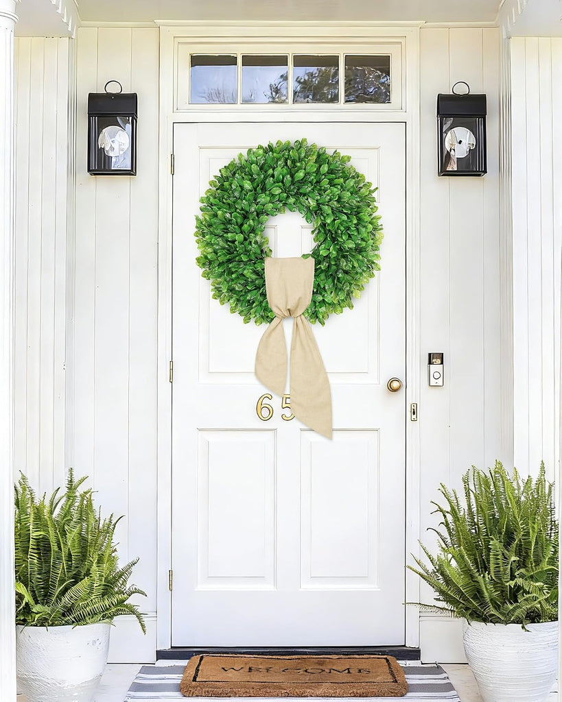 20 Inch Faux Round Boxwood Wreath, Weatherproof Wreaths for Front Door, Artificial Spring Summer Greenery Wreath