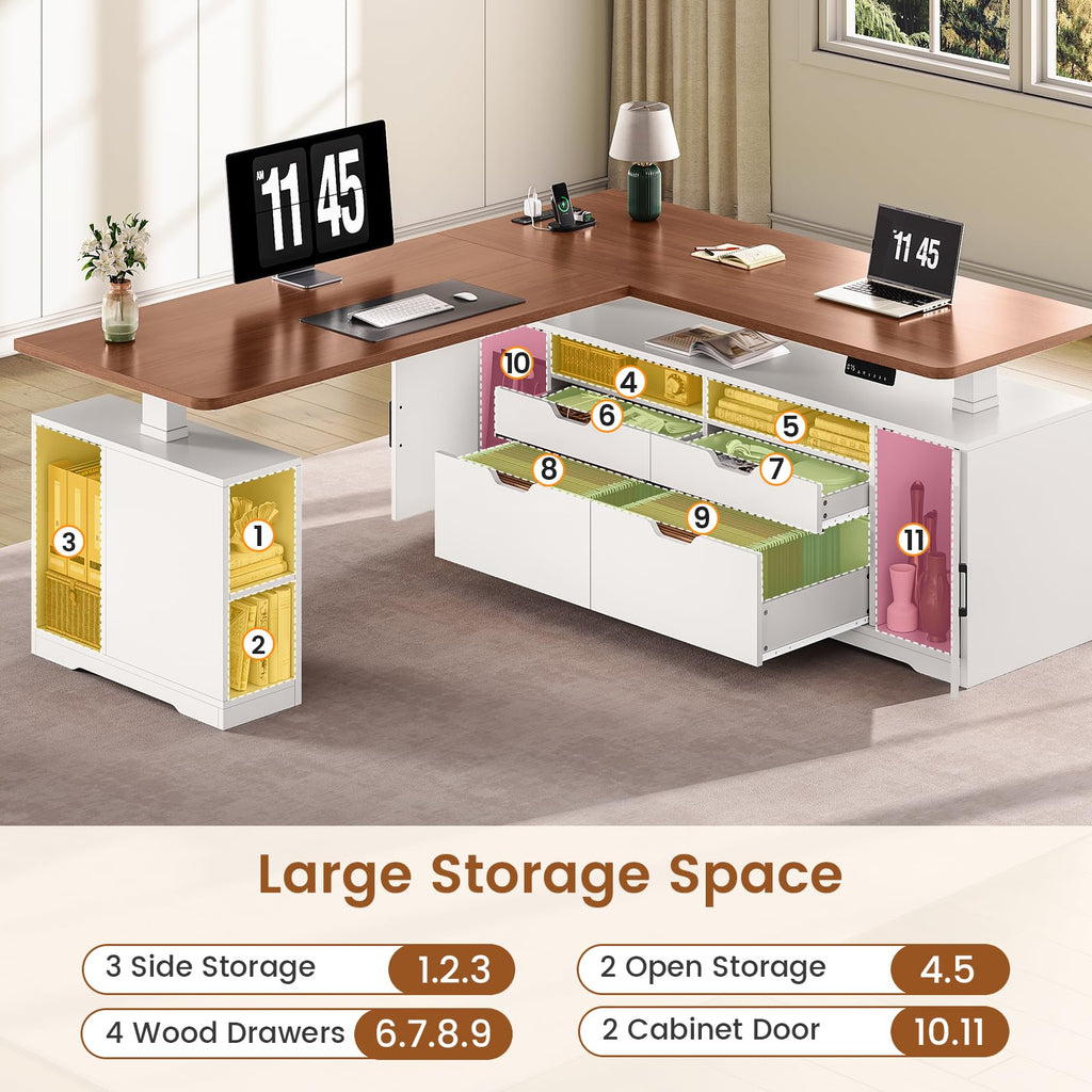 Modern L Shaped Executive Electric Standing Desk with 4 Drawers