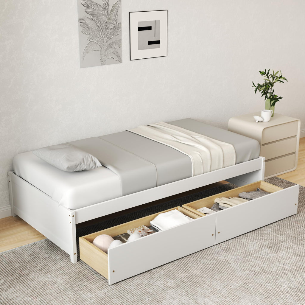 Twin Size Wood Platform Bed Frame with 2 Storage Drawers, Wooden Platform Bed with Slats Support, Daybed Frame, Twin