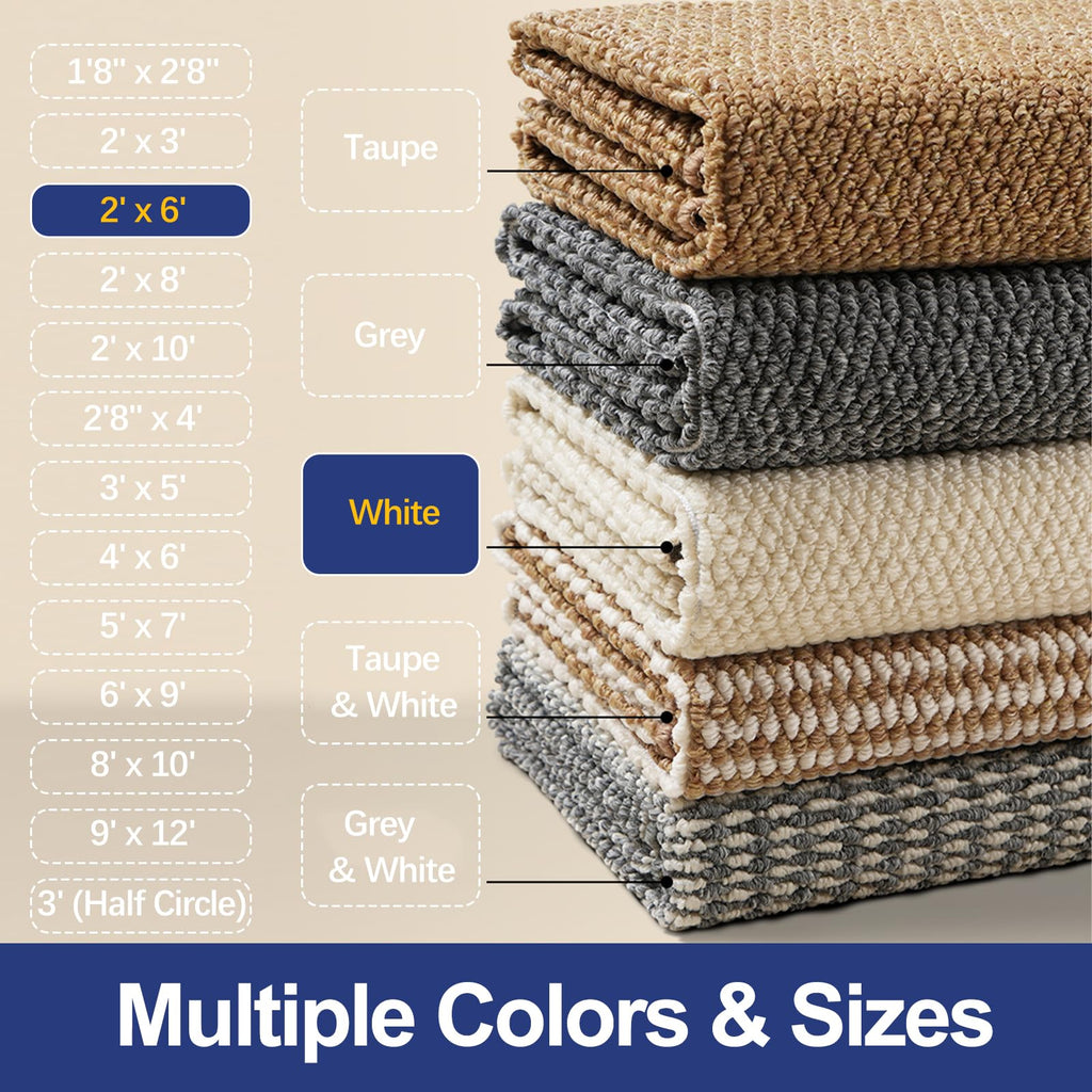 Faux Jute Runner Rug, Washable & Non-Slip, Off White