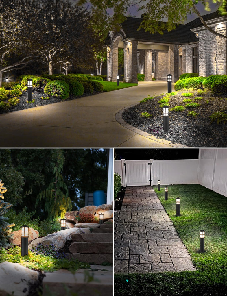 3W LED Low Voltage Bollard Landscape Pathway Lights, Black