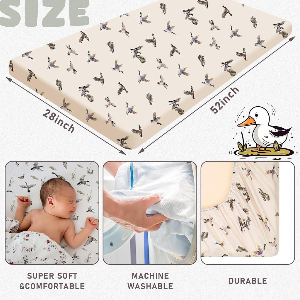 4 Pack Mallard Duck Baby Crib Fitted Sheet 52'' x 28'' Duck Hunting Stretchy Neutral Fitted Crib Mattress Sheet