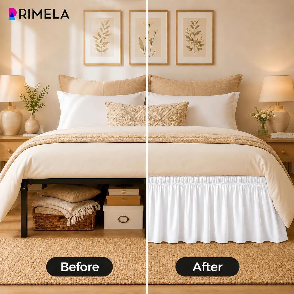 Warm White Bed Skirt Queen Size 25" Drop, Elastic Wrap Around Bedskirt