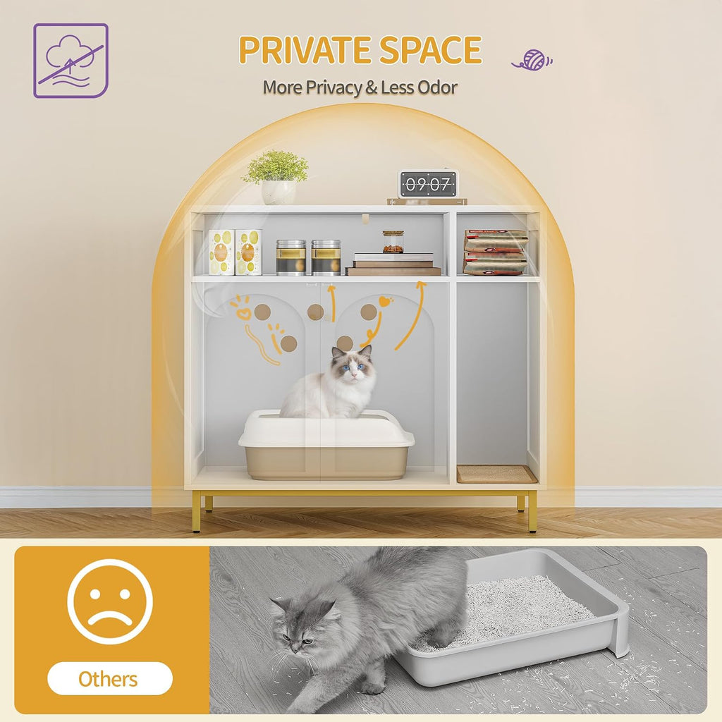 Cat Litter Box Enclosure, Hidden Litter Box Furniture with Storage
