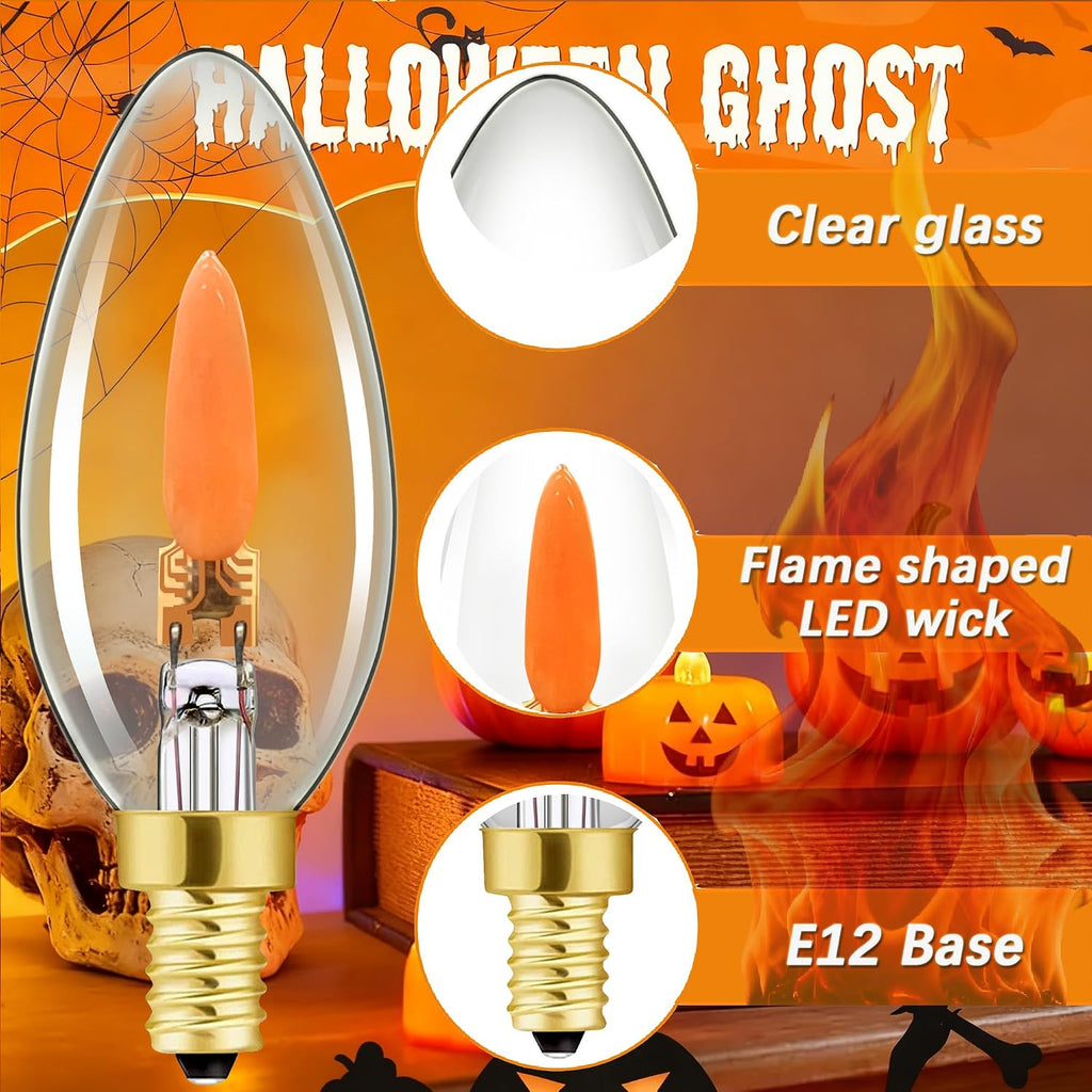 E12 Flickering Flame Light Bulbs, B11 LED Flicker Candelabra Flame Effect Light Bulb for Decoration, Clear Glass CA11