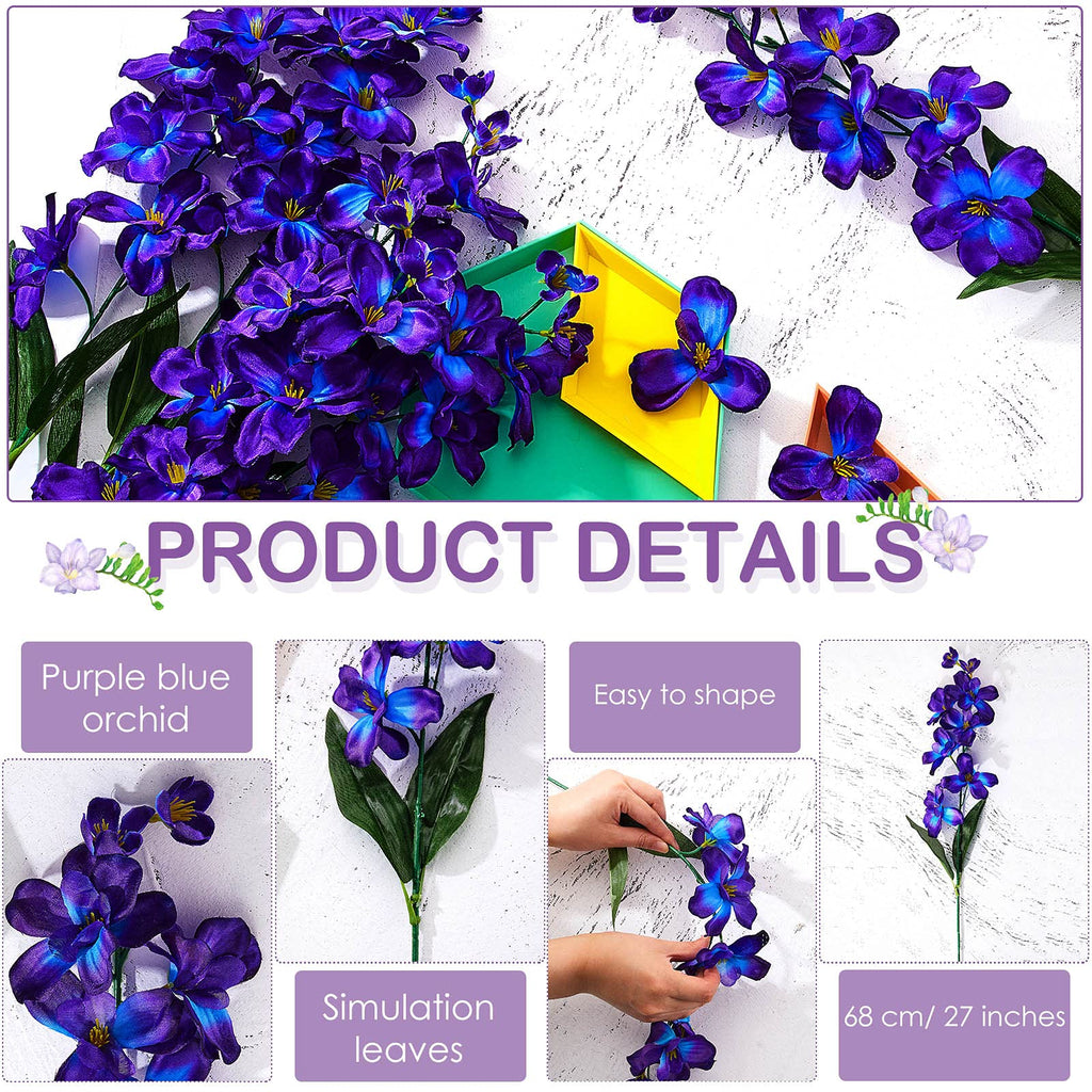 32 Pieces 27 Inches Artificial Orchids, Blue-Purple