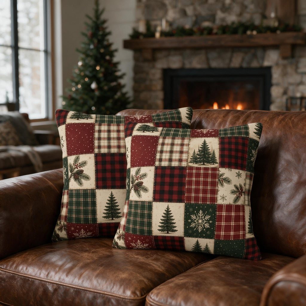 Christmas Plaid Pillow Covers 24x24 Set of 2 Winter Holiday Farmhouse Decor