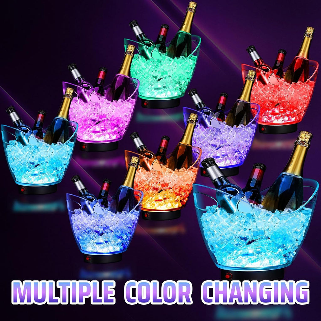 1 Pcs LED Ice Buckets 2L Clear Plastic Beer Buckets with LED Light RGB Colors Changing Cooler Container with Stand