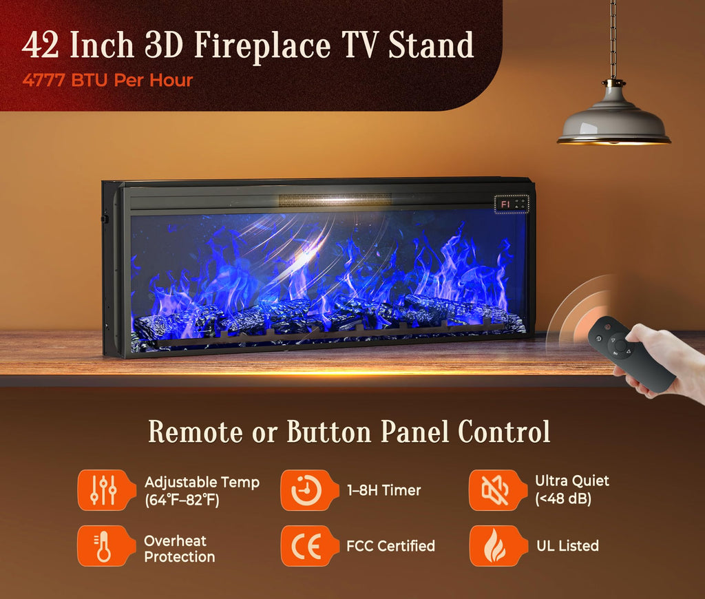 70'' Fireplace TV Stand with 42'' Electric Fireplace, Farmhouse TV Stand for 65 75 Inch TV, Entertainment Center TV