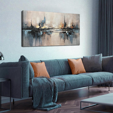 Abstract Canvas Wall Art for Bedrooom Blue and Gray Wall Decor City Wall Art Inches