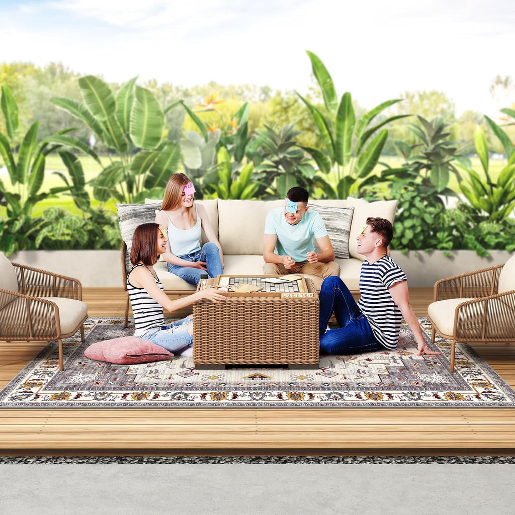 Outdoor Boho Area Rug 6x9 Ft Outside Rug Outdoor Carpet Large Floor Mat