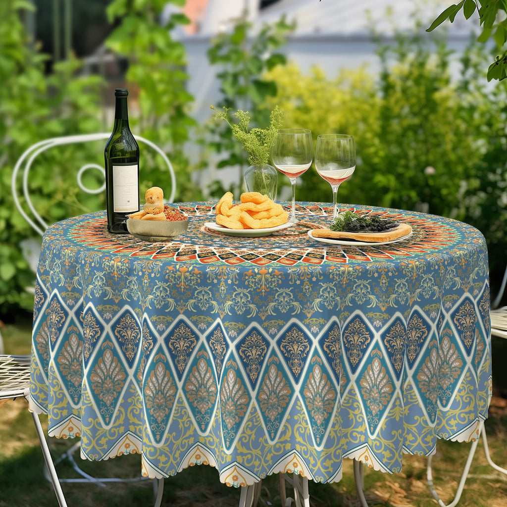 Boho Round Tablecloth 70In Wrinkle and Stain Resistant Table Cover