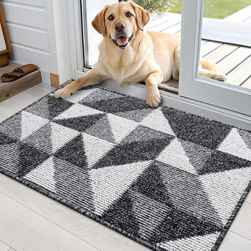 Door Mat Indoor Entrance Washable 36x24, Odor-Free Low-Profile Front Back Geometric Doormat, Absorbent Resist Dirt