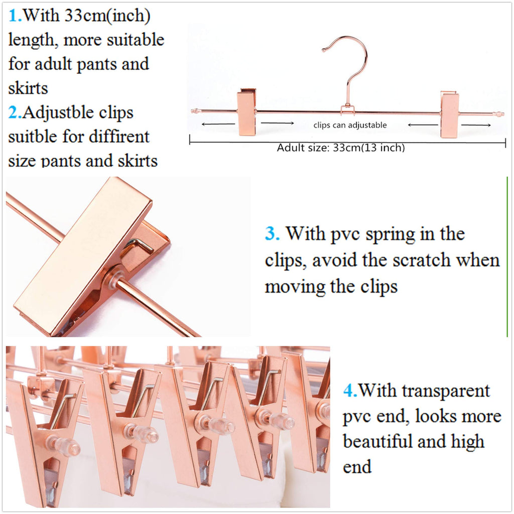 13 Inch 20 Pack Heavy Duty Rose Gold Copper Stainless Steel Slack Hanger, Pants Hanger, Skirt Hanger with Adjustable