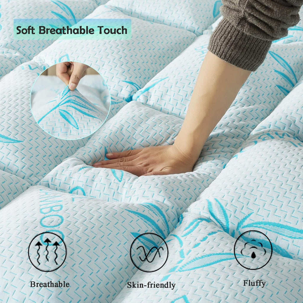 5 Inch Queen Mattress Topper Breathable Bamboo Viscose Air Layer,Memory Foam Mattress Topper Queen Size Blue.