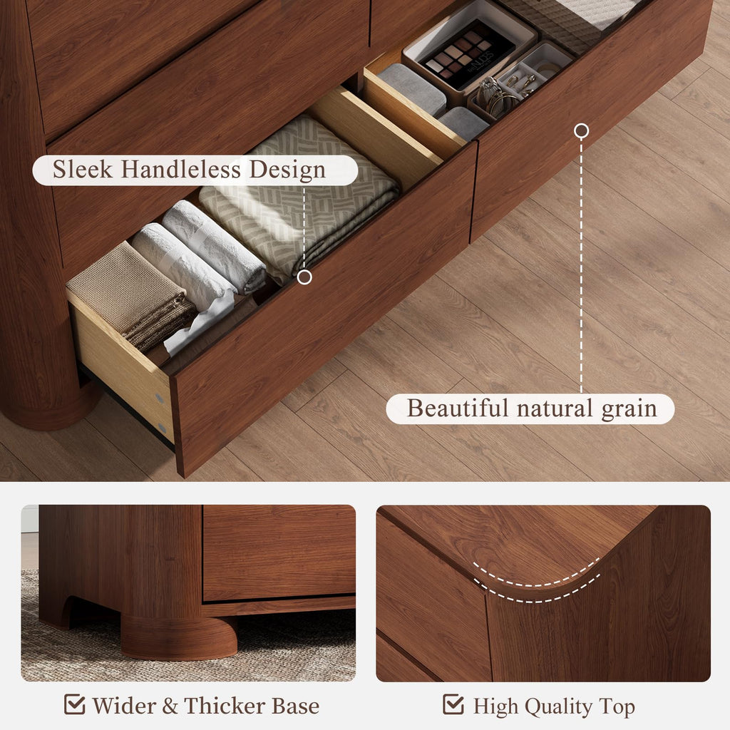 Walnut 6 Drawer Dresser, 47" Wide Chest of Drawers