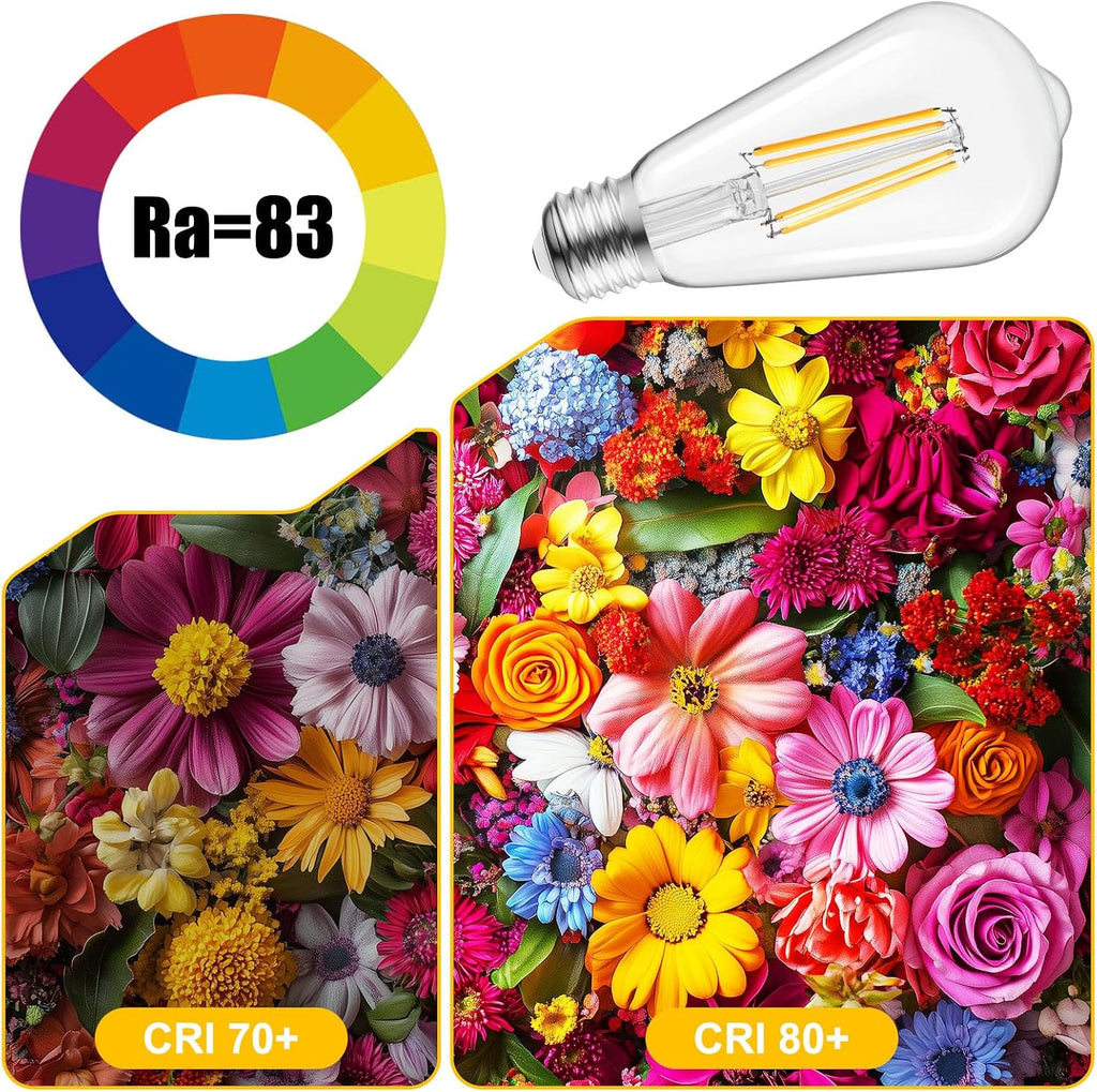 6Pack Edison Light Bulbs, E26 Base 2700K Warm White,Non-Dimmable