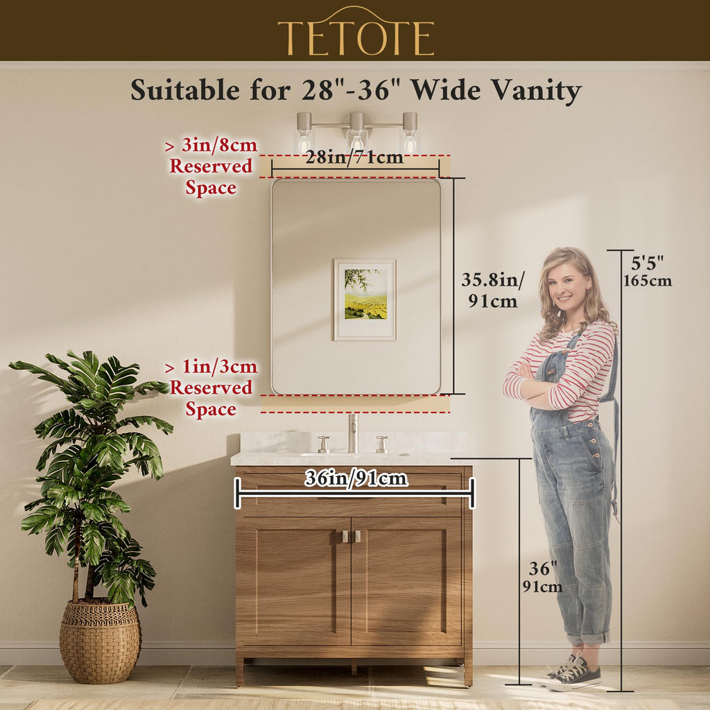 Brushed Nickel Mirror 28 x 36 Inch Over Sink Metal Framed Mirror Modern Farmhouse Entryway(Horizontal/Vertical)