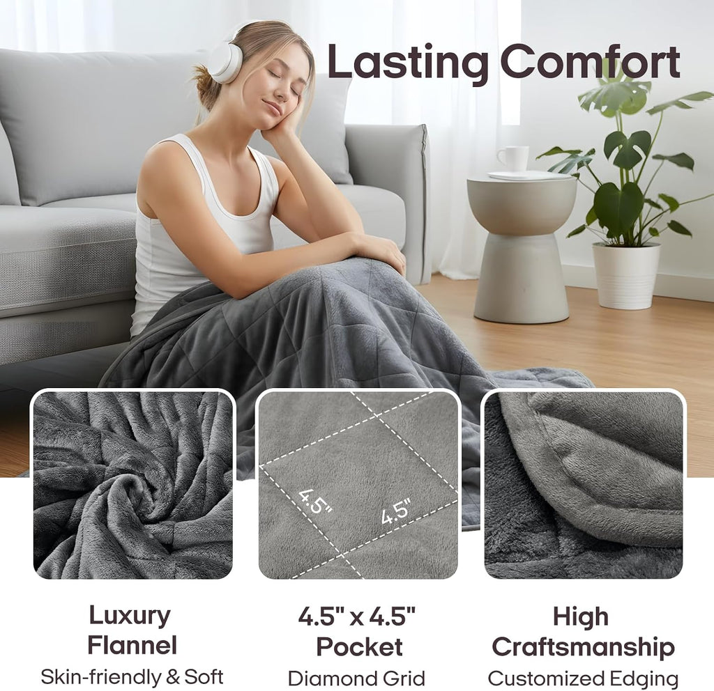 Royal Posh Velvet Weighted Blanket for Adults, 48"x72" 15lbs | Grey, Dual Sided Cozy Fluffy Heavy Blanket, Soft