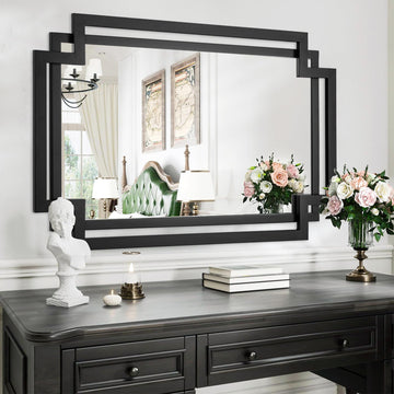 28" x 40" Black Wall Mirror for Decor with Geometric Metal Frame
