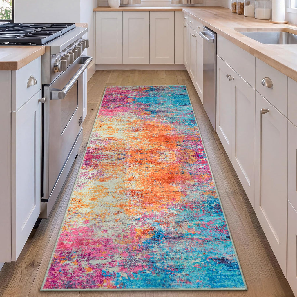 Washable Runner Rug, Colorful Rainbow Rug Kitchen