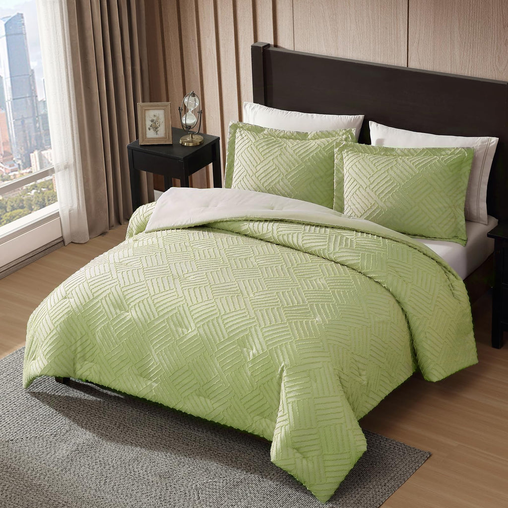 Home Comforter Set Leaf Green, 2 Pieces Clipped Jacquard Comforter Set, All Season Lightweight Soft Shabby Chic