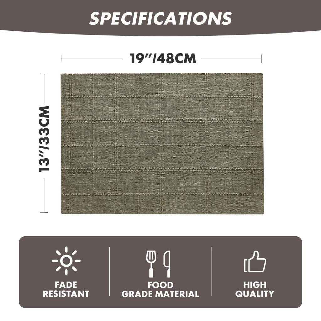 Linen Checked Farmhouse Placemats Set of 4, Olive 13x19in