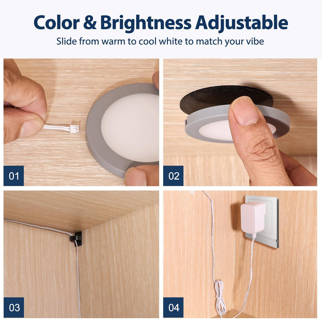 Wired LED Puck Lights, 4 Pack, Plug-in Under Cabinet Lighting