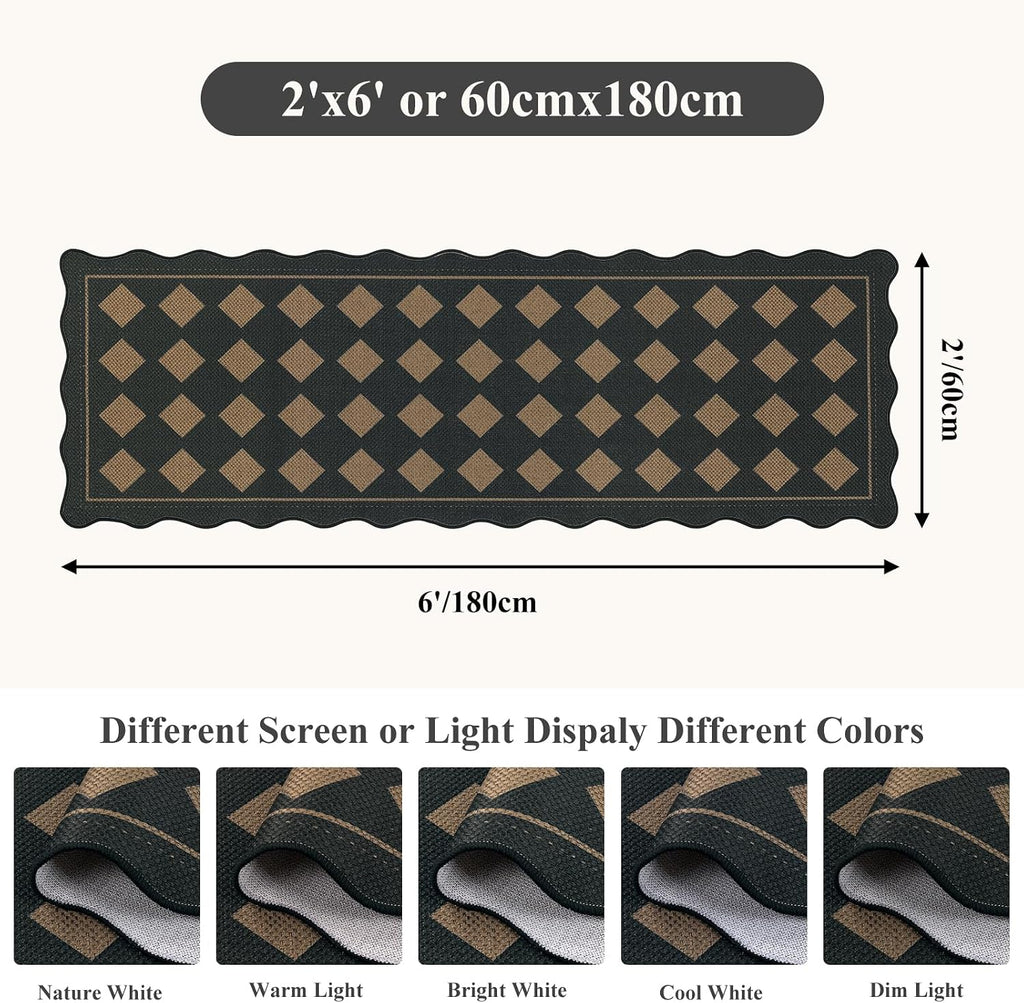 Checkered Hallway Runner Rug 2x6, Non Slip Washable Mat, Black